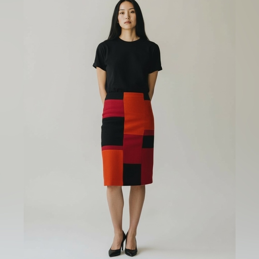 Club Monaco wool colour block knee length skirt #hostpick